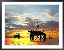 Постер Нефтяные платформы на закате