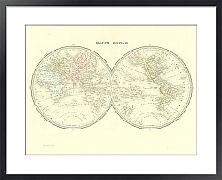 Постер Карта мира в виде полушарий, 1863 г.