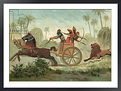 Постер Школа: Испанская 19в. Ashurbanipal hunting lions