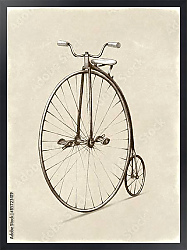Постер Карандашный рисунок ретро-велосипеда разными колесами