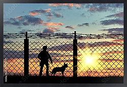 Постер Силуэт охранника с собакой
