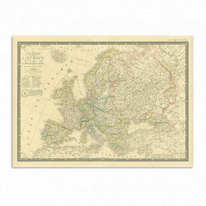 Антикварная Карта Европы, включая европейскую часть России, Франция, 1828 г.. Дополнительное изображение