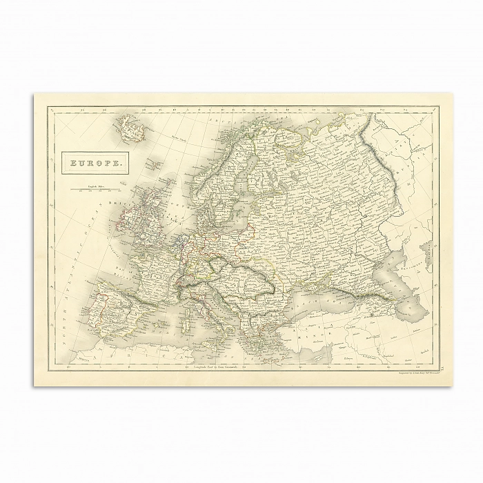 Антикварная Карта Европы, Великобритания, 1840 г.. Дополнительное изображение