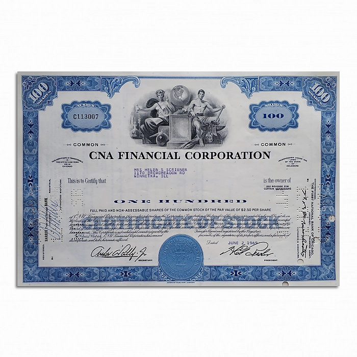 Акция (оригинал) CNA Financial Corporation. Страховая корпорация.. Дополнительное изображение