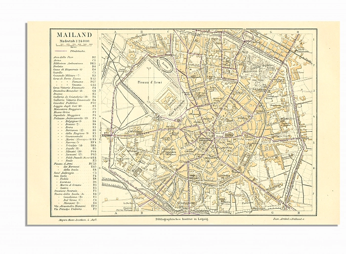 Карта Милана (оригинал), Энциклопедия Майера, Германия, 1894 г. Дополнительное изображение