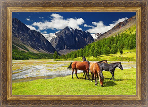 Картина Россия, Алтай. Горный пейзаж с лошадьми