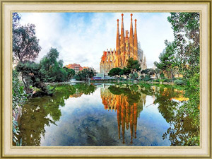 Картина Вид на Собор Святого Семейства с озера, Барселона, Испания