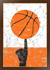 Постер в раме Баскетбольный мяч крутится на пальце