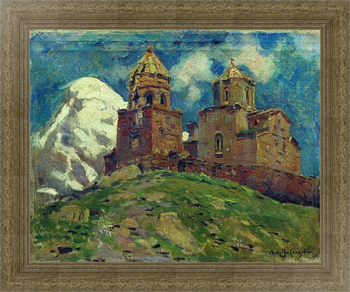 Картина в раме Церковь Цминда Самеба. Кавказ. 1895