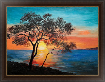 Картина на холсте Дерево возле озера на закате