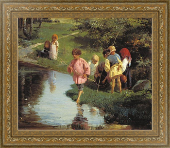 Картина в раме Дети на рыбалке