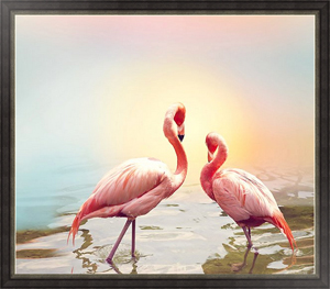 Постер Два розовых фламинго у воды