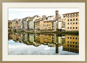 Постер Италия, Флоренция. Old buildings mirrored in the river Arno