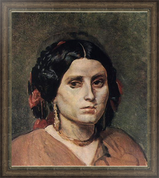 Картина на холсте Голова молодой женщины с серьгами и ожерельем.