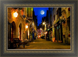 Картина на холсте Ирландия. Улицы города Голуэй, украшенные к Рождеству