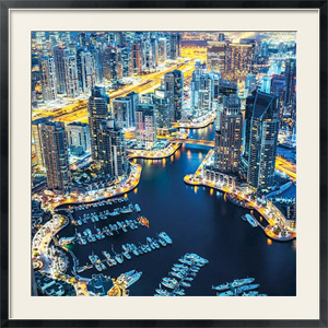 Постер под стеклом ОАЭ, Дубай. Dubai Marina в вечерних сумерках