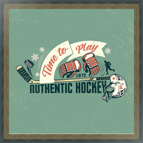Постер Хоккейный плакат с палкой, перчатками, шлемом и лентой