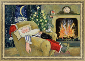 Картина в раме Santa sleeping by the fire, 1995