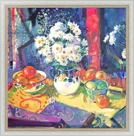 Репродукция картины Flowers and Fruit in a Green Bowl, 1997, Грехам Питер