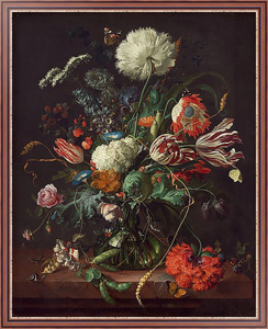 Репродукция картины Букет цветов в стеклянной вазе с бабочками и улиткой