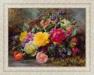 Репродукция картины Roses by a Pond on a Grassy Bank, Уильямс Альберт