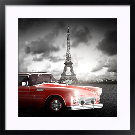 Ретро постер с автомобилем в Париже в раме