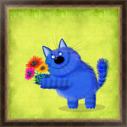 Репродукция картины Синий кот с букетом