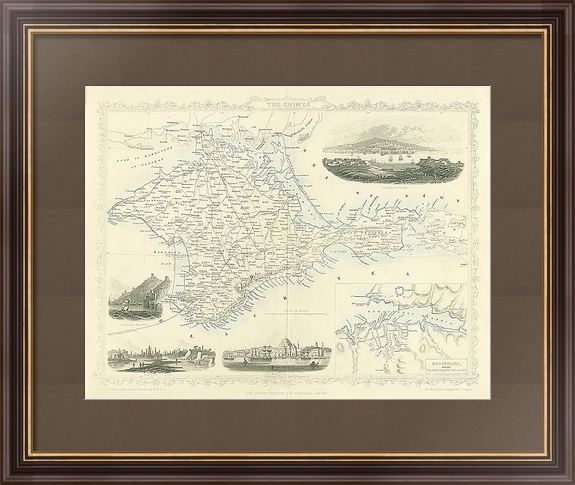 Карта Крыма, 1855г. гравюра в раме под стеклом