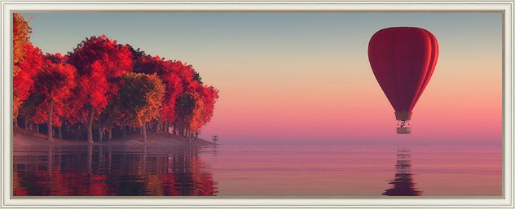 Постер Осеннее озеро и воздушный шар на подрамнике