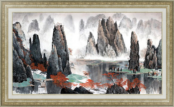 Картина на холсте Китайский пейзаж с горами в воде