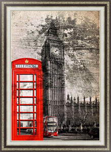 Картина на холсте Лондонская улица с красной телефонной будкой и автобусом неподалеку от Биг Бена