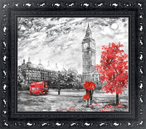 Постер Лондонский чёрно-белый пейзаж с красными элементами
