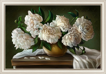 Картина Натюрморт с белыми пионами в вазе на столе
