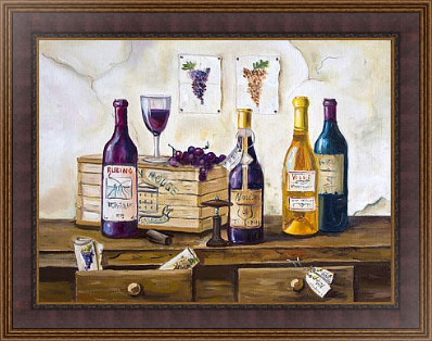 Натюрморт с бутылками и виноградом в раме 320.OAC.650