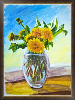 Картина на холсте Одуванчики в стеклянной вазе