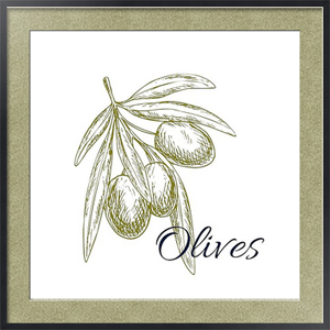 Постер в раме Оливковая ветвь с оливами