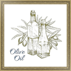 Постеры Оливковое масло и зеленые оливки