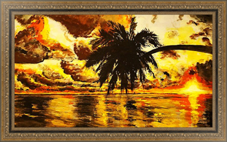 Постер на холсте Пальма на фоне заката над тропическим морем
