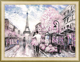 Репродукция картины Улица Парижа в розовых цветах