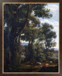 Картина в раме Пейзаж с погонщиком гусей и гусями