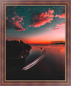 Постер для интерьера Катер на озере на закате, Ванкувер, Канада