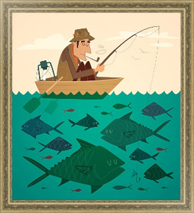 Постеры в раме Рыбак в лодке