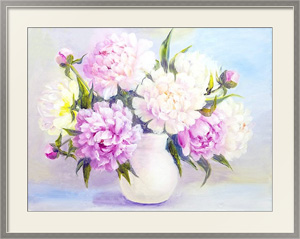 Постер под стеклом Розовые цветы в белой вазе