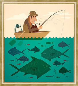 Постер в раме Рыбак в лодке