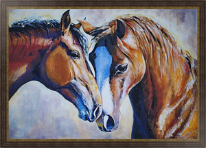 Портрет двух рыжих лошадей в акварели