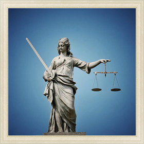 Постер Статуя правосудия на синем фоне