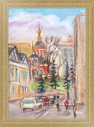 Репродукция картины Весенняя улица Москвы с церковью