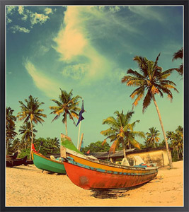 Ретро-постер Старые рыбацкие лодки на пляже Индии