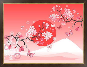Картина Японская вишня на фоне горы