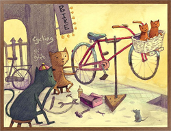 Современная картина Кошачий магазин велосипедов